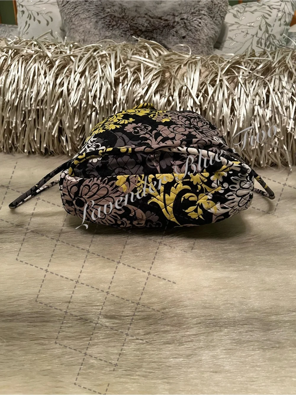 VERA BRADLEY Baroque 2010 Drawstring Zipper Front Backpack Y2K Black Yellow Flor